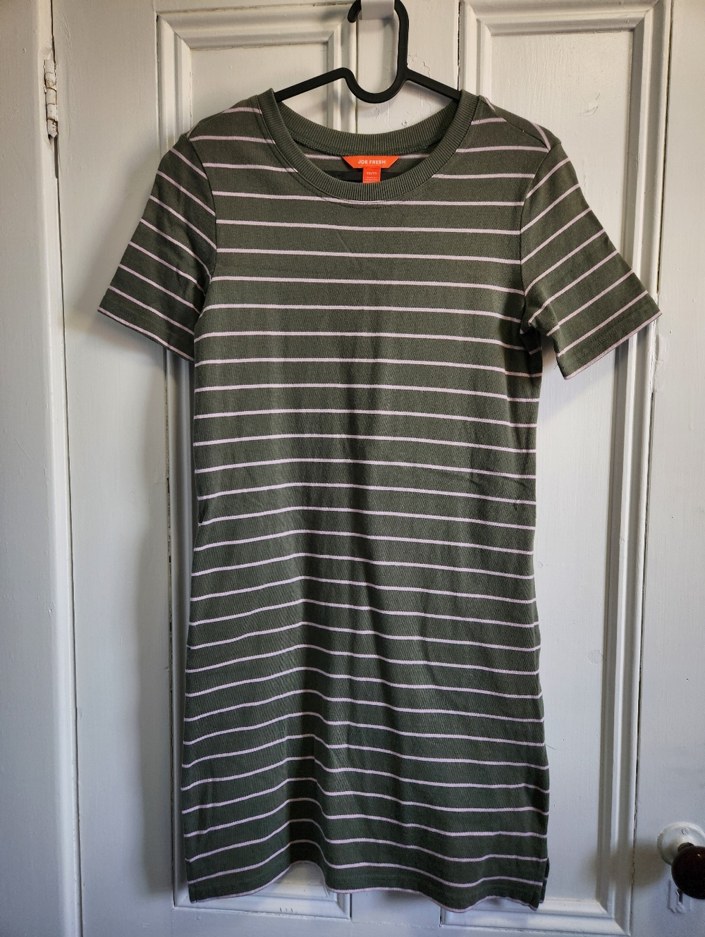 Joe Fresh Green and Pink Striped Short Sleeve T-Shirt Dress - Size XS